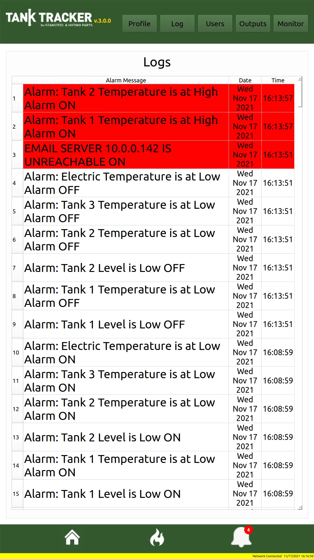 Error notification and logging in the Tank Tracker app